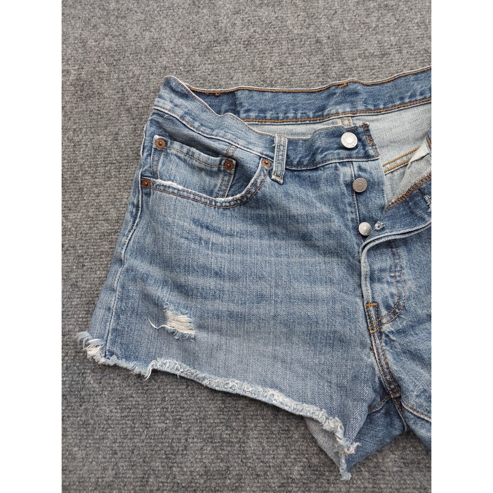 Levis 501 Shorts Womens 30‎ Blue Button Fly Cut Off Raw hem Grunge 3" inseam - Picture 5 of 13